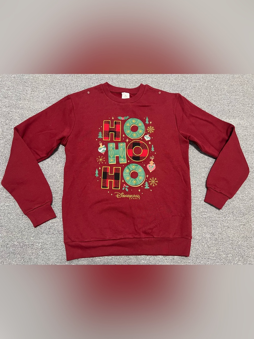 Disneyland Burgundy 'HO HO HO' Holiday Sweatshirt Women's S